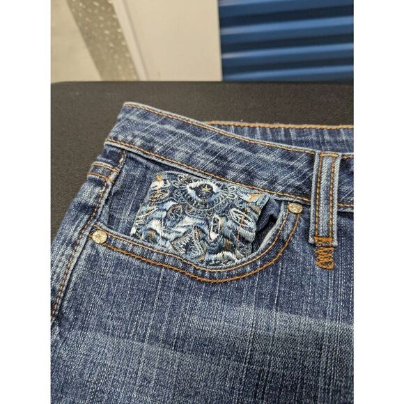 Kikit Jeans Flared Blue Denim Embroidered Pockets Pants Women's Size 12 - Picture 6 of 8
